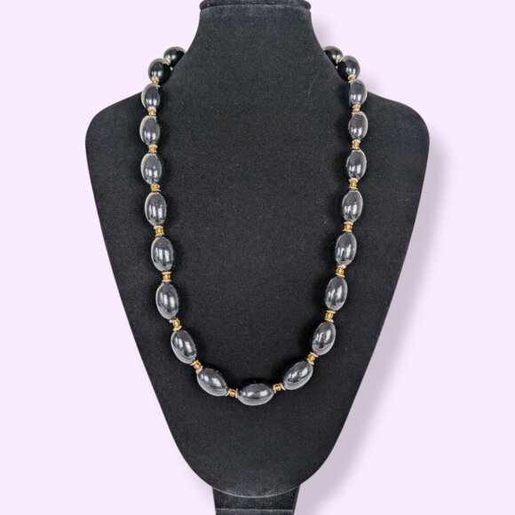 (2/$20) Vintage Black & Gold Beaded Necklace - Picture 1 of 5